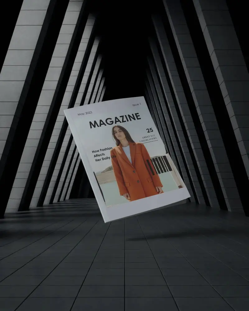 Futuristic Architectural Corridor Magazine Mockup Floating In Between Geometric Lines