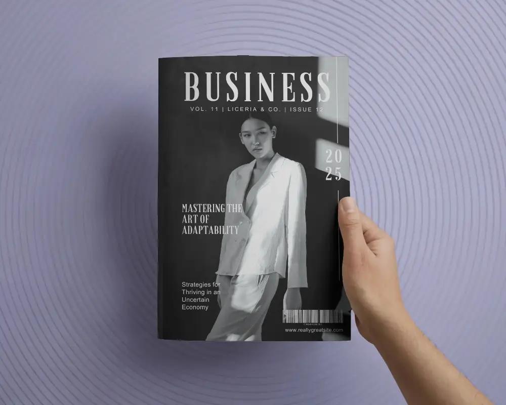 Hand Holding Magazine Mockup On Soft Lilac Concentric Circle Background