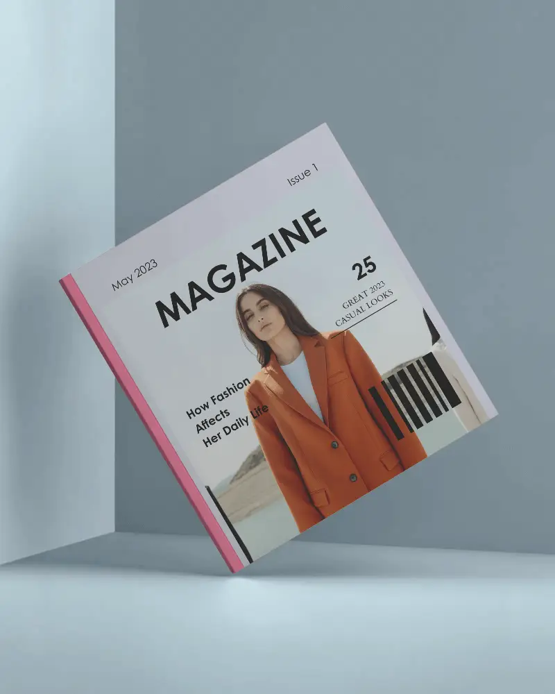 Professional Hardcover Magazine Mockup Floating Angled Presentation For Design Showcase