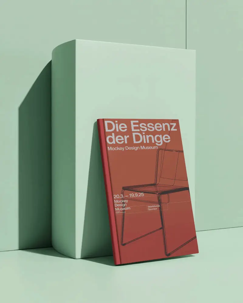 Hardcover Magazine Mockup Standing Against Geometric Block For Professional Showcase