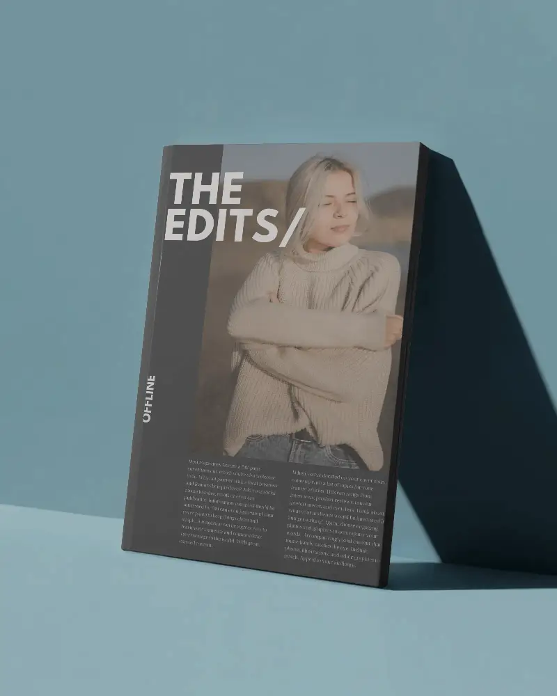 Clean Minimalist Magazine Mockup With Hardcover Standing Against Solid Background