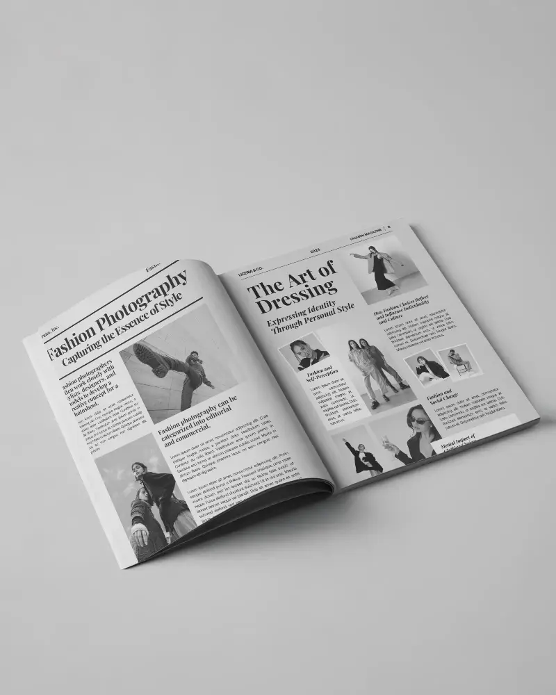 Soft Light Minimal Magazine Mockup Open Pages On Smooth Grey Surface With Subtle Shadows