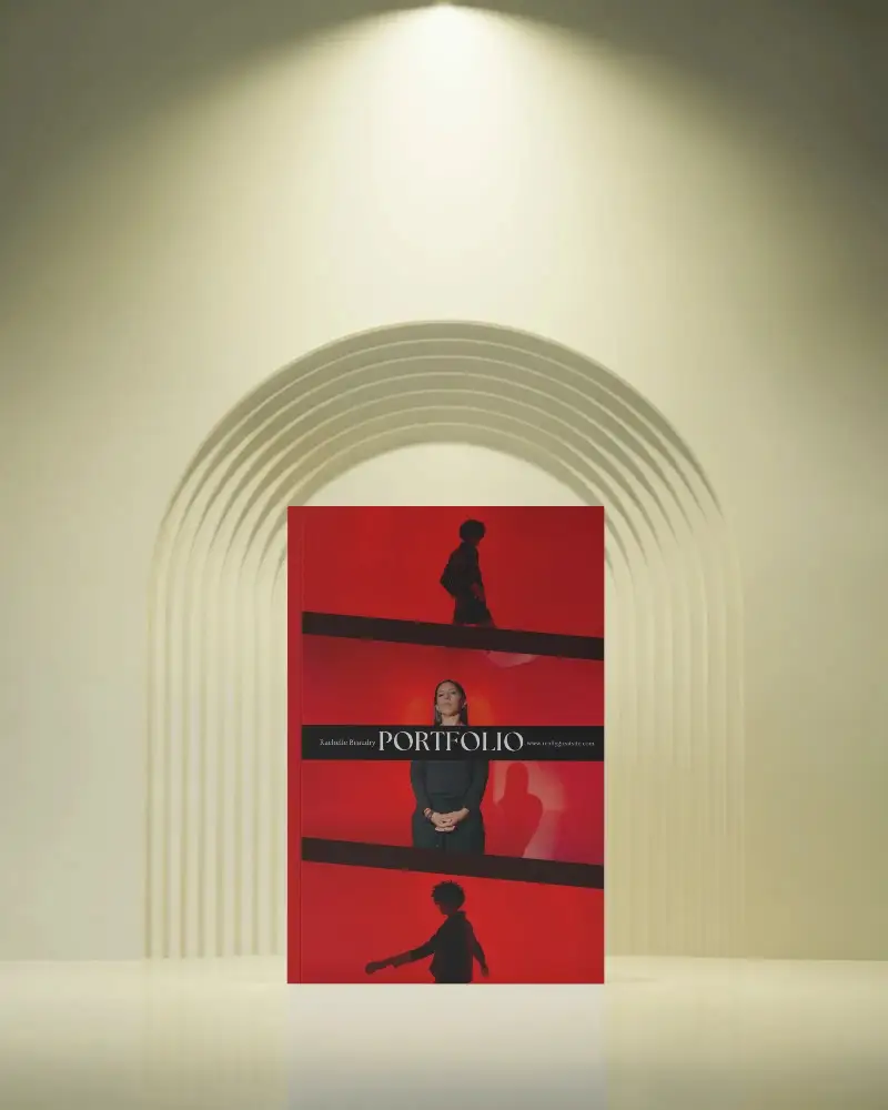 spotlit-magazine-mockup-with-arched-shadow-design-on-pale-yellow-reflective-floor