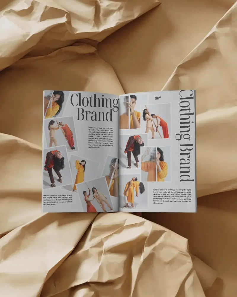 open-magazine-mockup-on-crumpled-brown-paper-textured-backdrop-top-view-layout