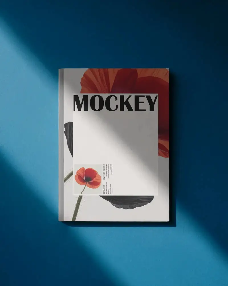 top-view-sleek-hardcover-magazine-magazine-mockup-on-solid-background-with-natural-light