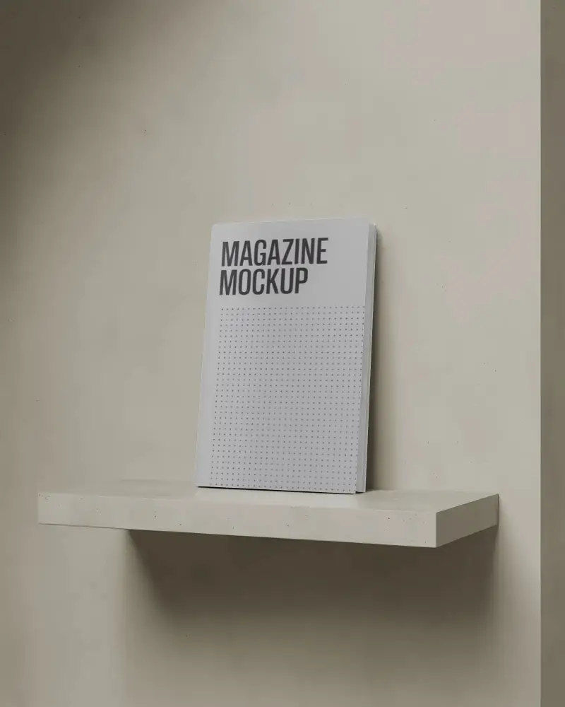 Standing Magazine Mockup On Simple Wall Background For Branding Use