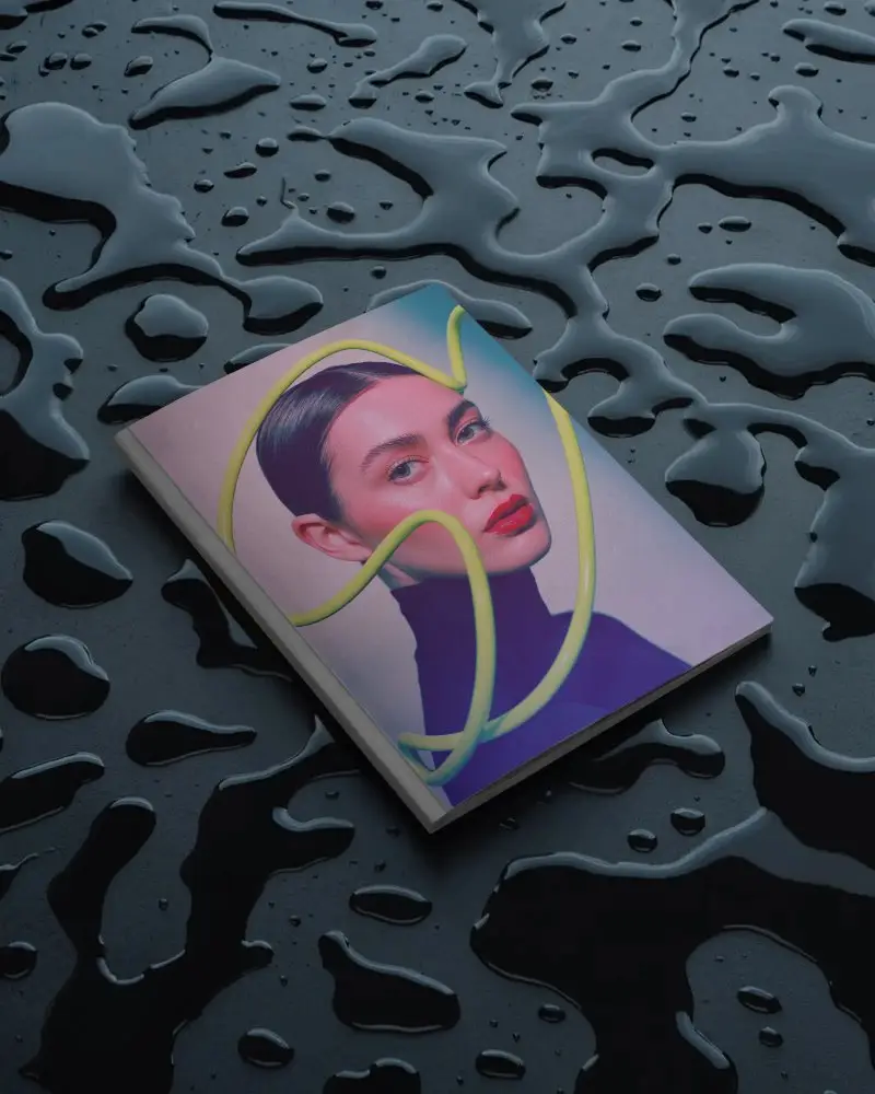 Waterproof Magazine Mockup Design On Wet Surface For Digital Printing Presentations