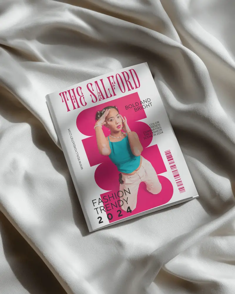 A4 Magazine Mockup On White Fabric Soft Sunlight Shadows 0474