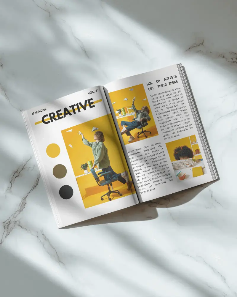 Open Magazine Mockup On Marble Background Luxury Style