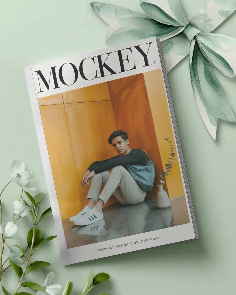 Premium Softcover Magazine Mockup With Natural Leaf Elements For Elegant Print Design Presentation