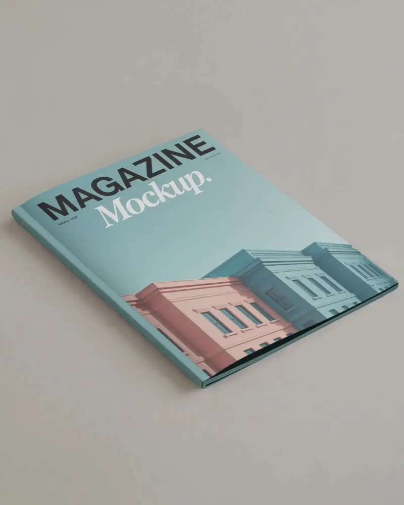 Modern Magazine Design Template Mockup Placed Flat With Clean Smooth Cover Texture Background