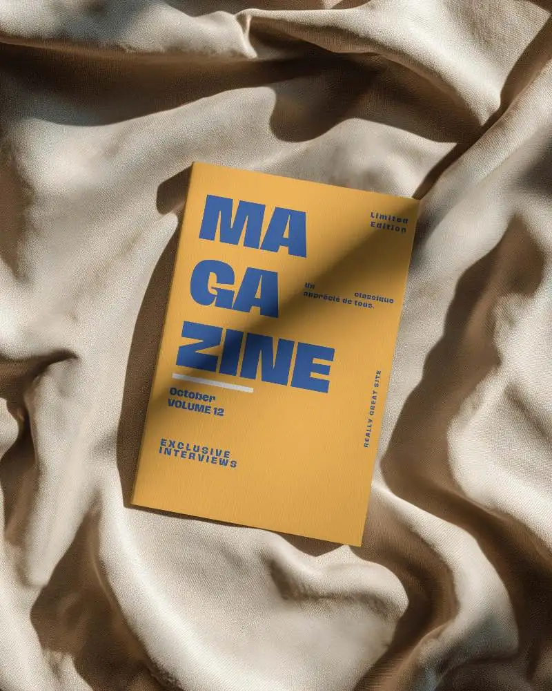 Premium Magazine Mockup With Soft Textured Fabric Background For Luxury Brand Presentation