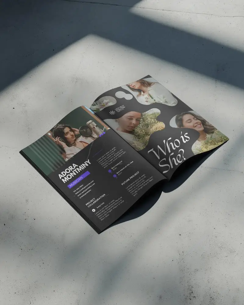 Premium Magazine Mockup Opened On Textured Floor With Natural Light Shadows
