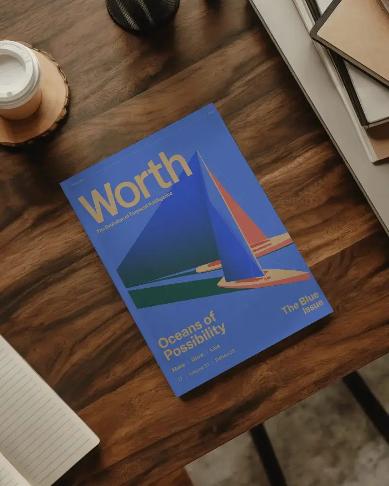 Elegant Clean Magazine Mockup On Wooden Table With Notebooks And Coffee Cup For Design