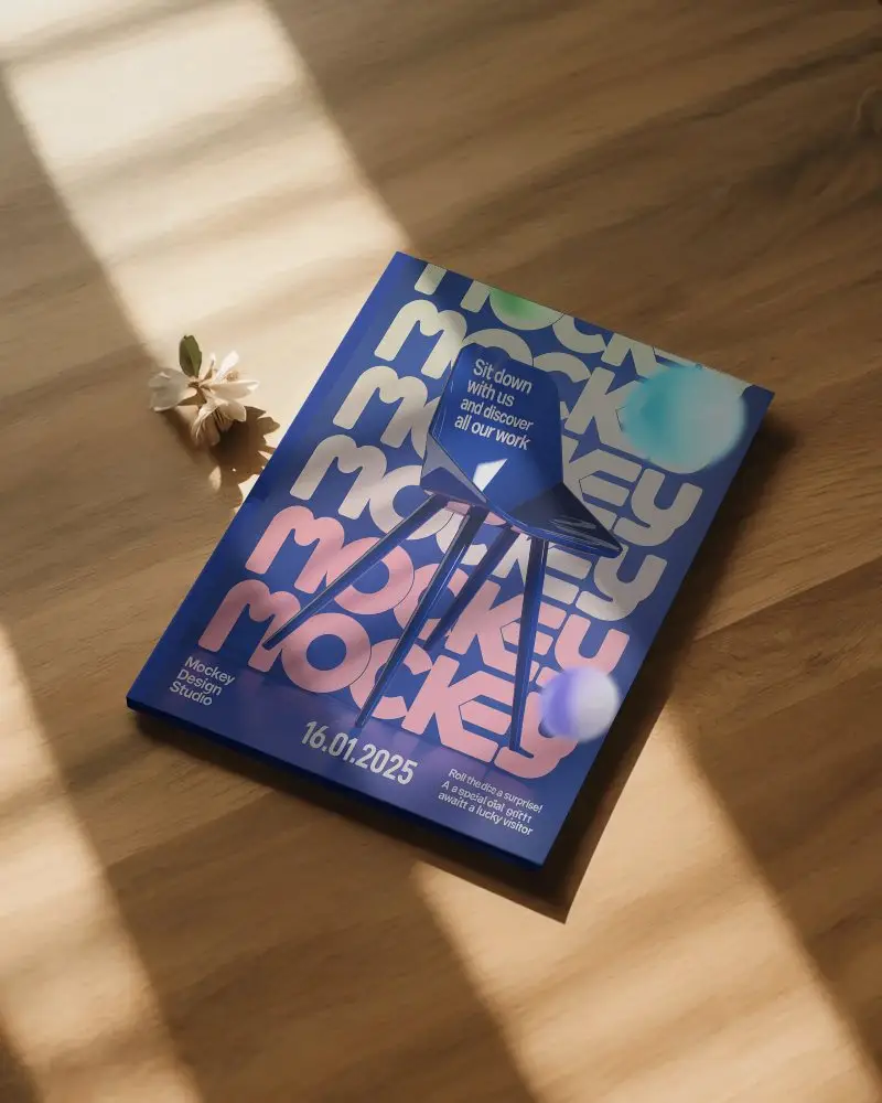 Sleek Magazine Mockup With Natural Light Shadow Display For Modern Publications