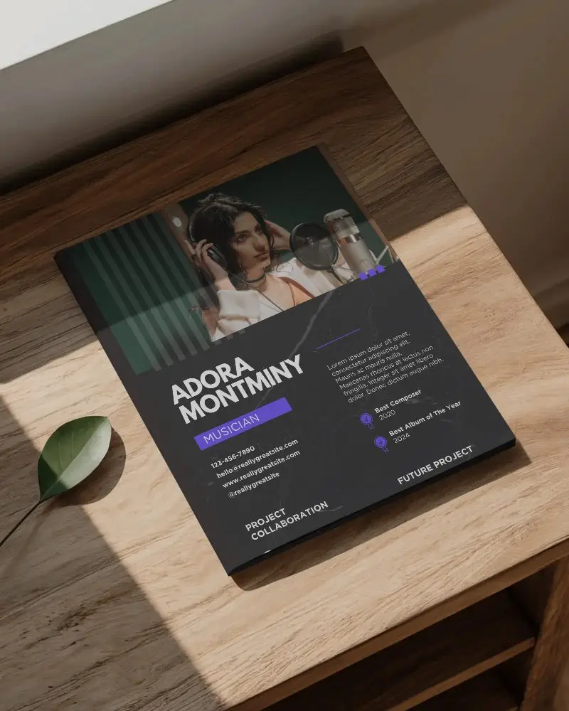 Softcover Magazine Mockup On Wooden Table With Natural Light And Leaf Styling