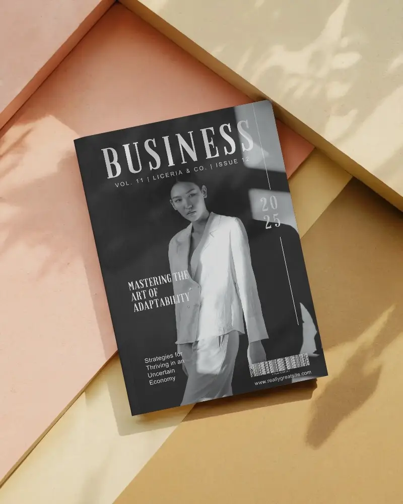 Photorealistic Magazine Mockup With Natural Light And Leaf Shadow Overlay