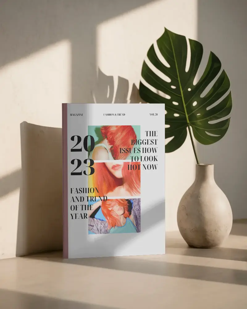 Creative Magazine Cover Mockup With Clean Background And Soft Natural Light Cast Shadow