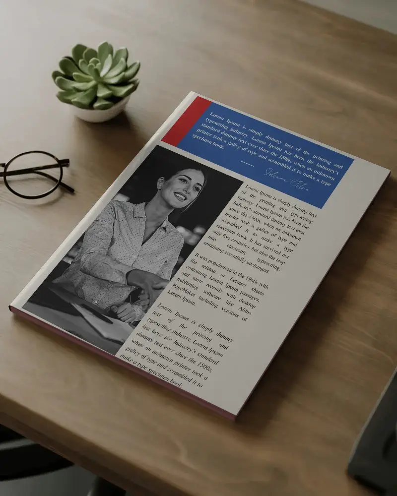 Sleek Magazine Mockup On Wooden Desk With Glasses And Succulent For Modern