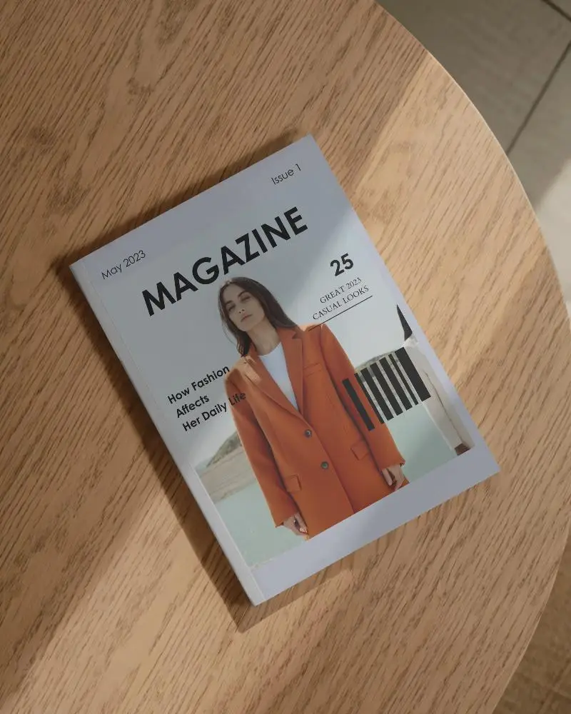Minimalist Magazine Mockup On Wooden Table With Natural Light And Clean Layout Design