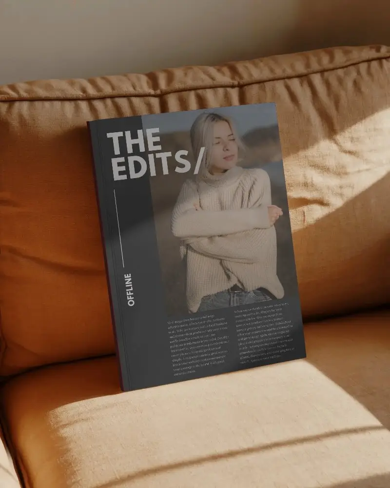 Elegant Blank Magazine Mockup Placed On Soft Cushioned Surface With Natural Light Effect