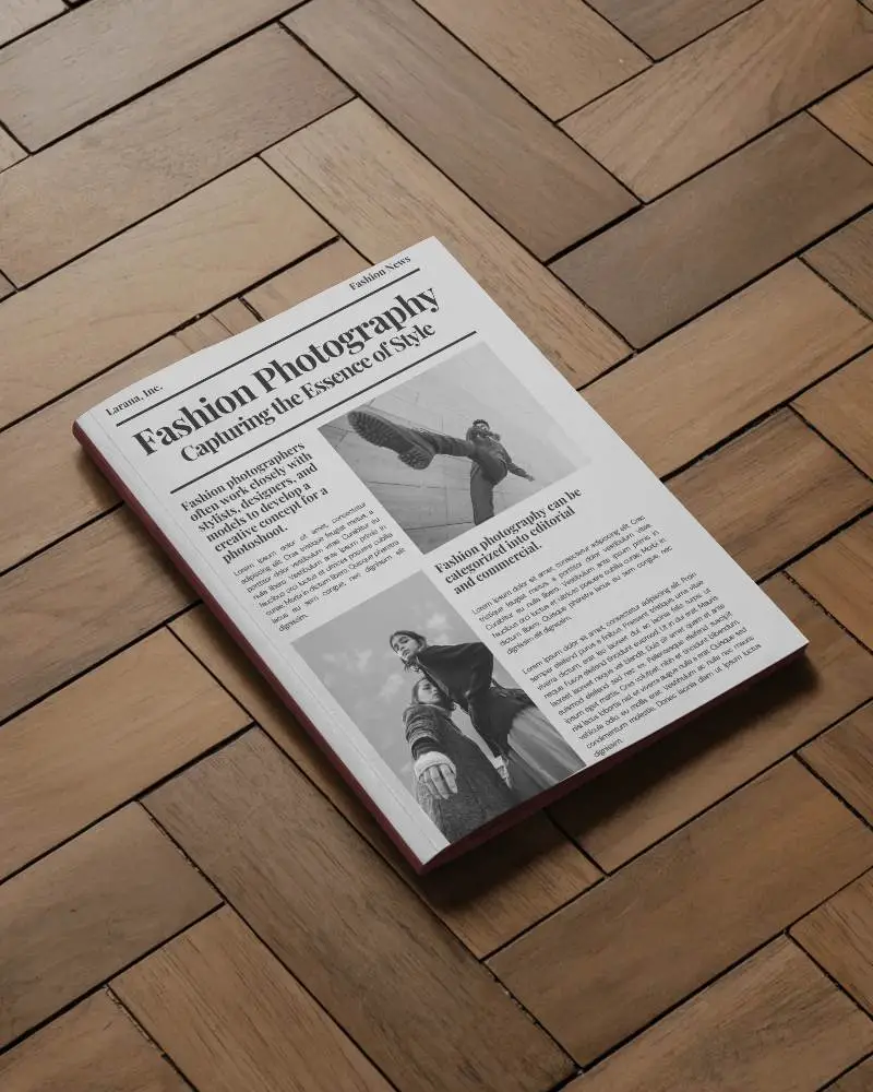 Magazine Front Cover Mockup On Wood Floor Background Perfect For Print Showcase