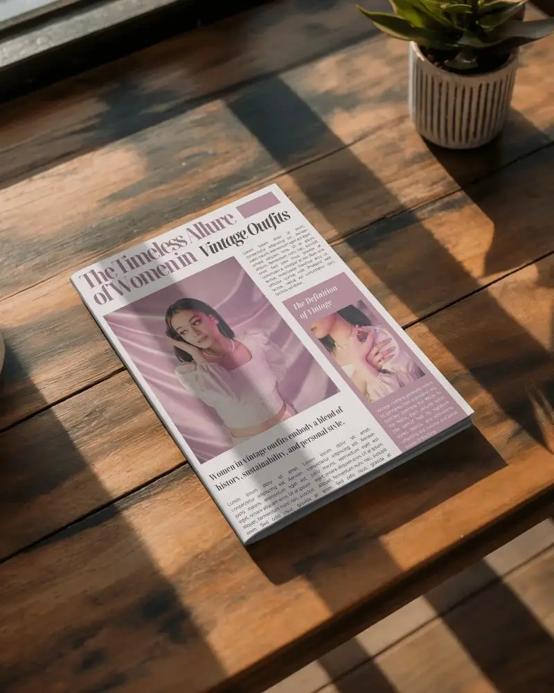 Premium Editorial Magazine Mockup With Minimalist Cover On Organic Textured Table