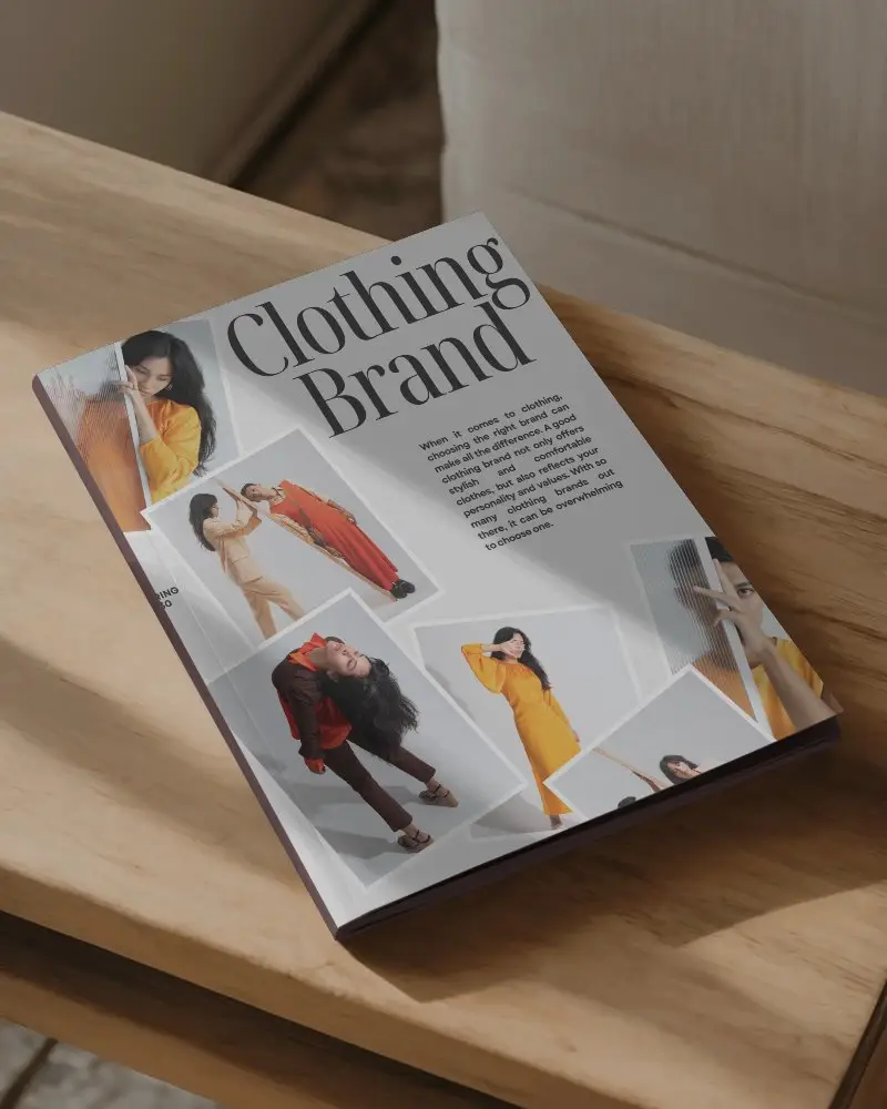 Sleek Hardcover Magazine Mockup On Wooden Table With Natural Light And Clean Background