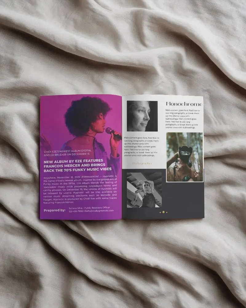 Blank Open Magazine Mockup On Textured Fabric Background For Design Presentation Purposes