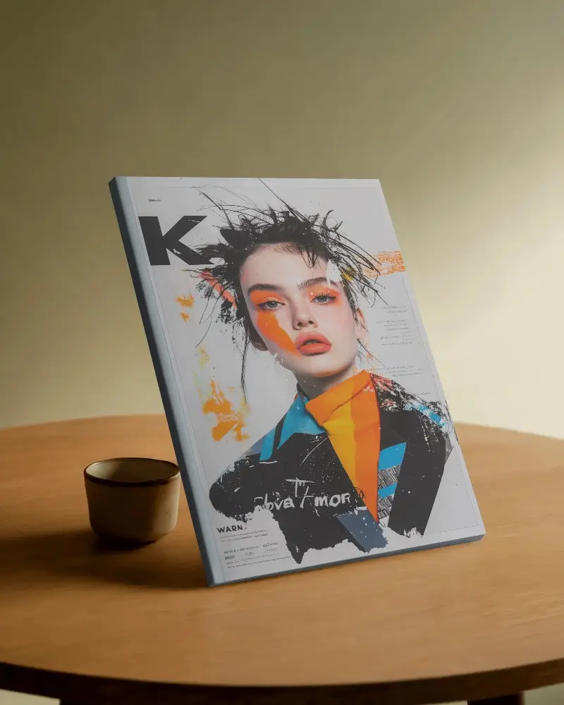 Hardcover Magazine Mockup On Modern Wooden Table With Minimalist Background