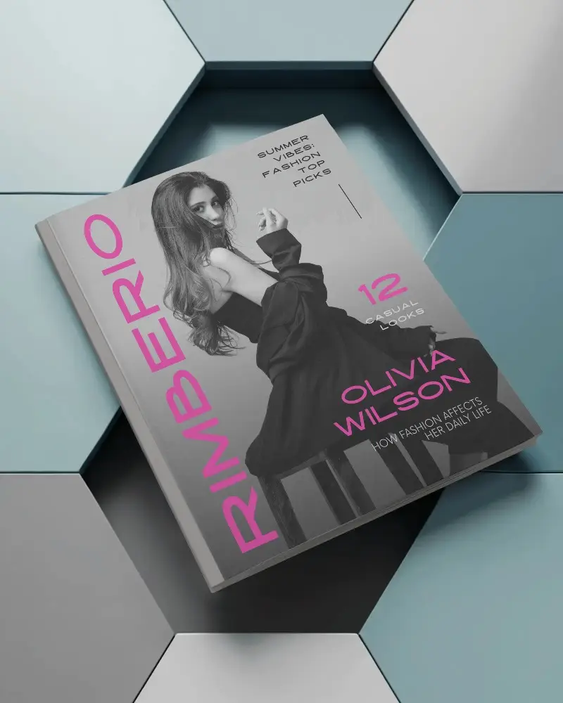 Hardcover Magazine Mockup On Hexagonal Modern Surface Presentation For Design Showcase