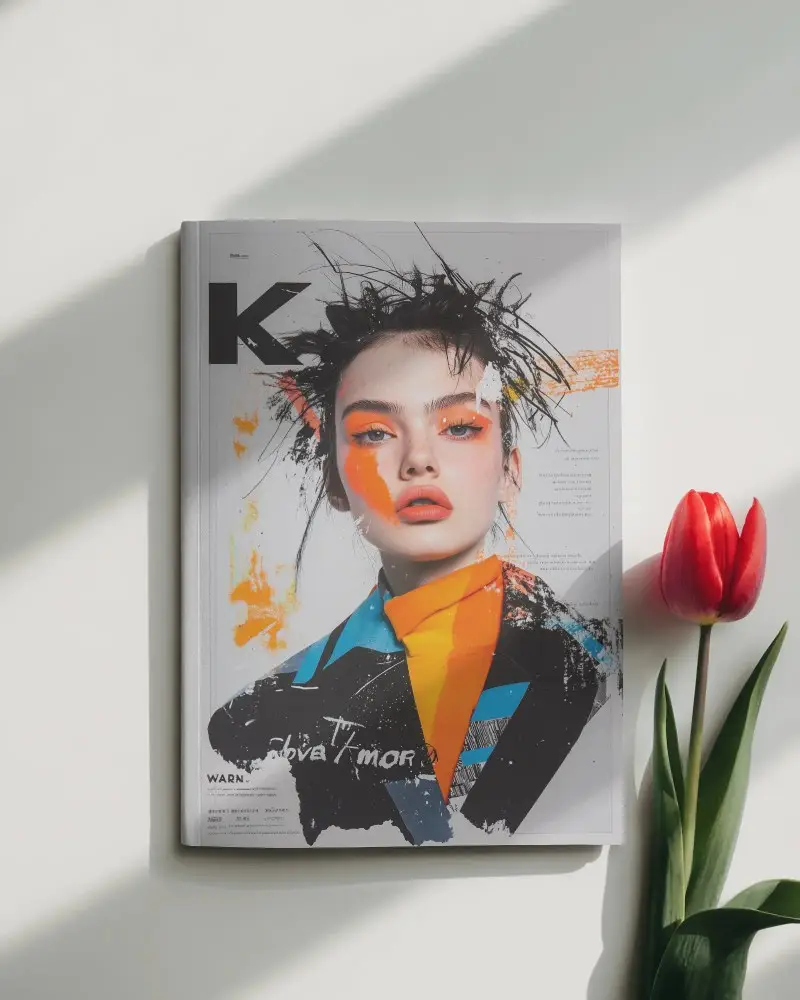 Minimalist Hardcover Magazine Mockup With Natural Light And Flower Element For Design