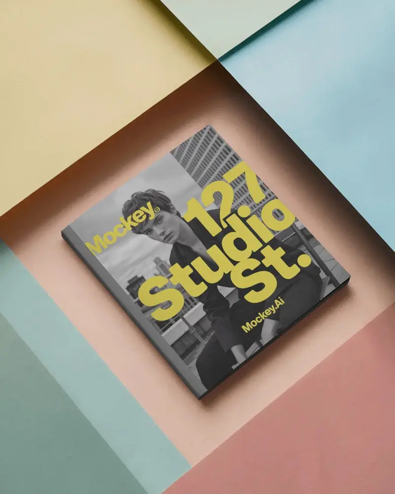 Realistic Square Magazine Mockup With Clean Hardcover Isolated On Abstract