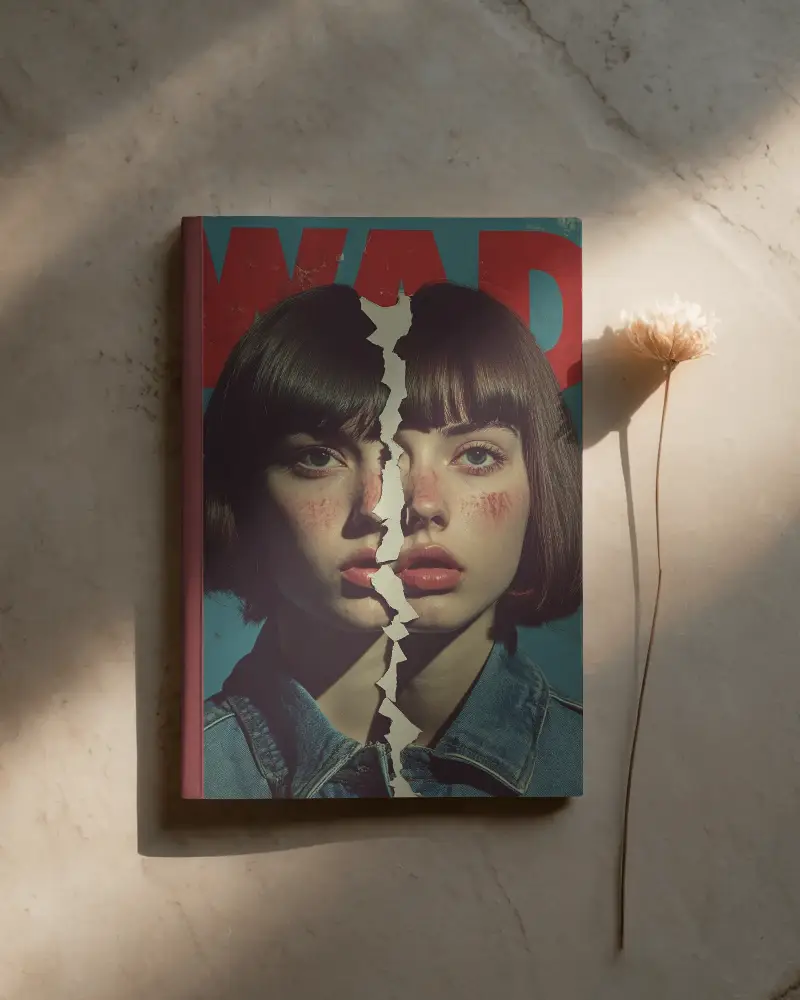 Hardcover Magazine Mockup On Marble Background Minimalist Style With Flower Shadow Play