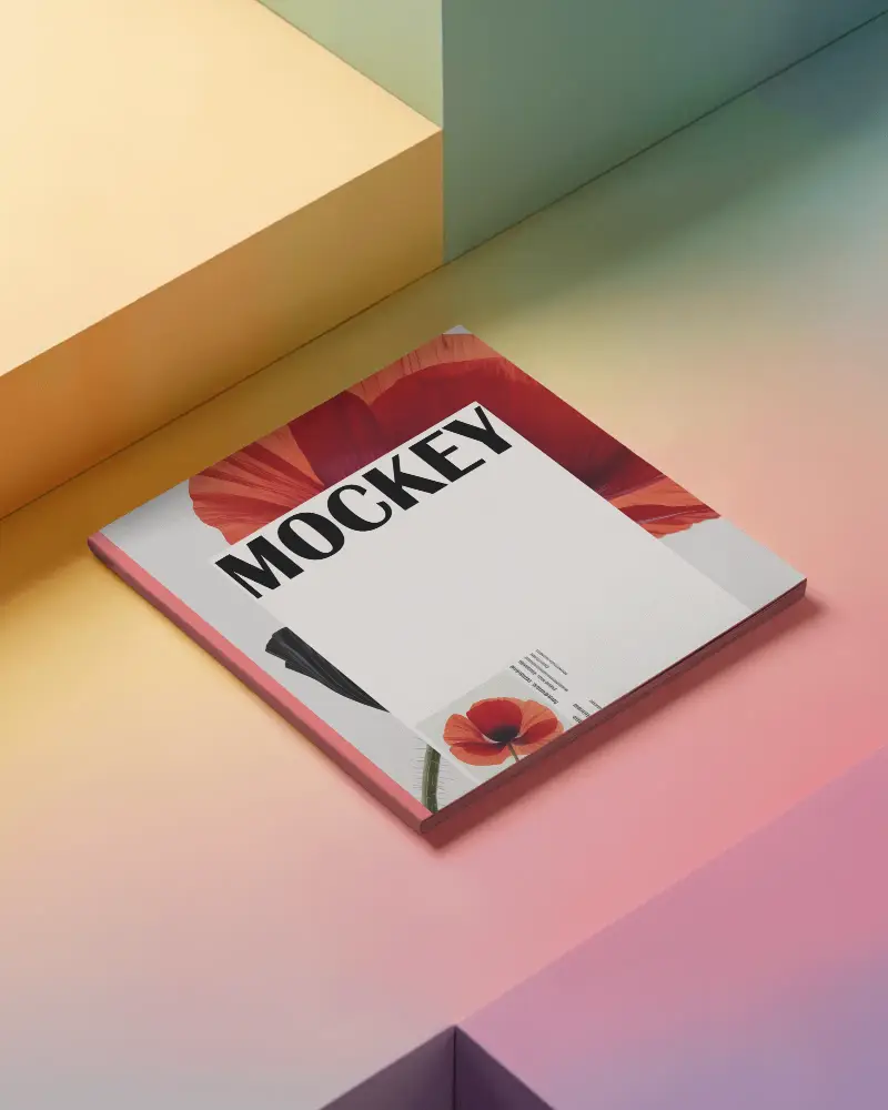 Sleek Square Magazine Mockup Isolated Minimalistic Geometric Background Flat Lay Design