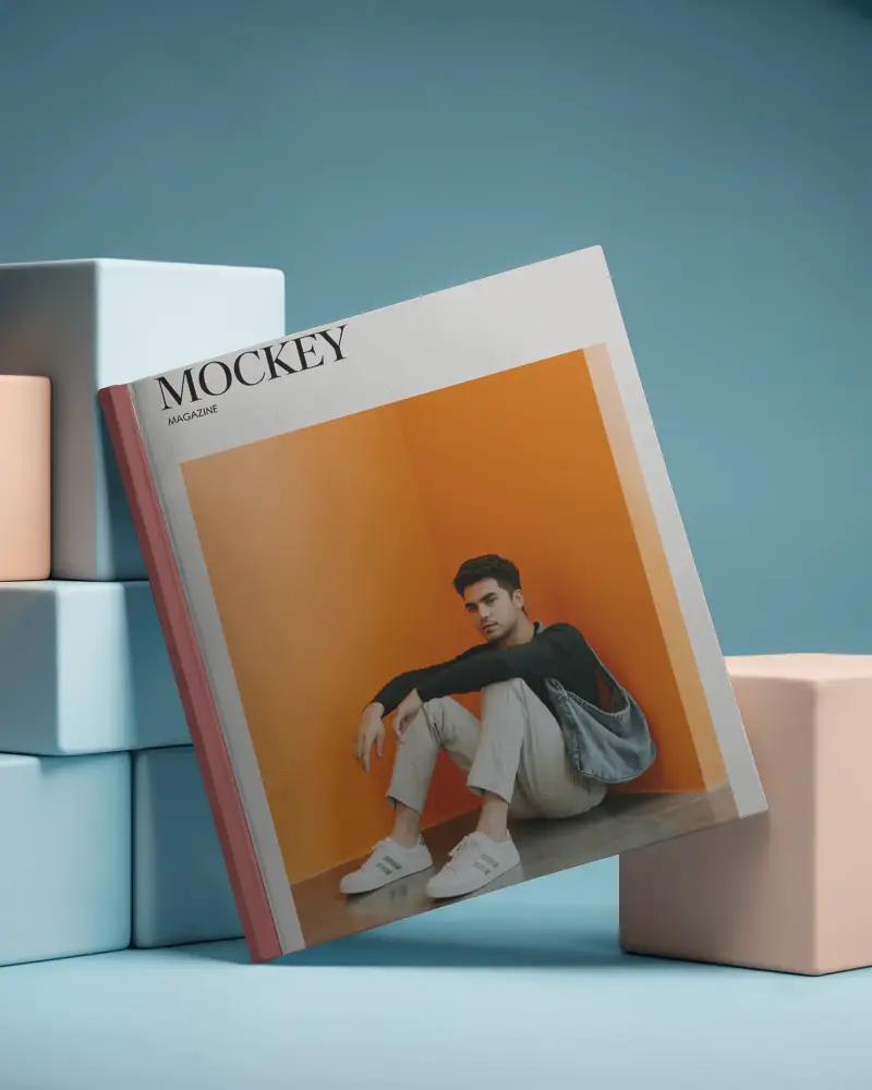 Premium Hardcover Magazine Mockup Displaying Clean Minimalist Design For Branding