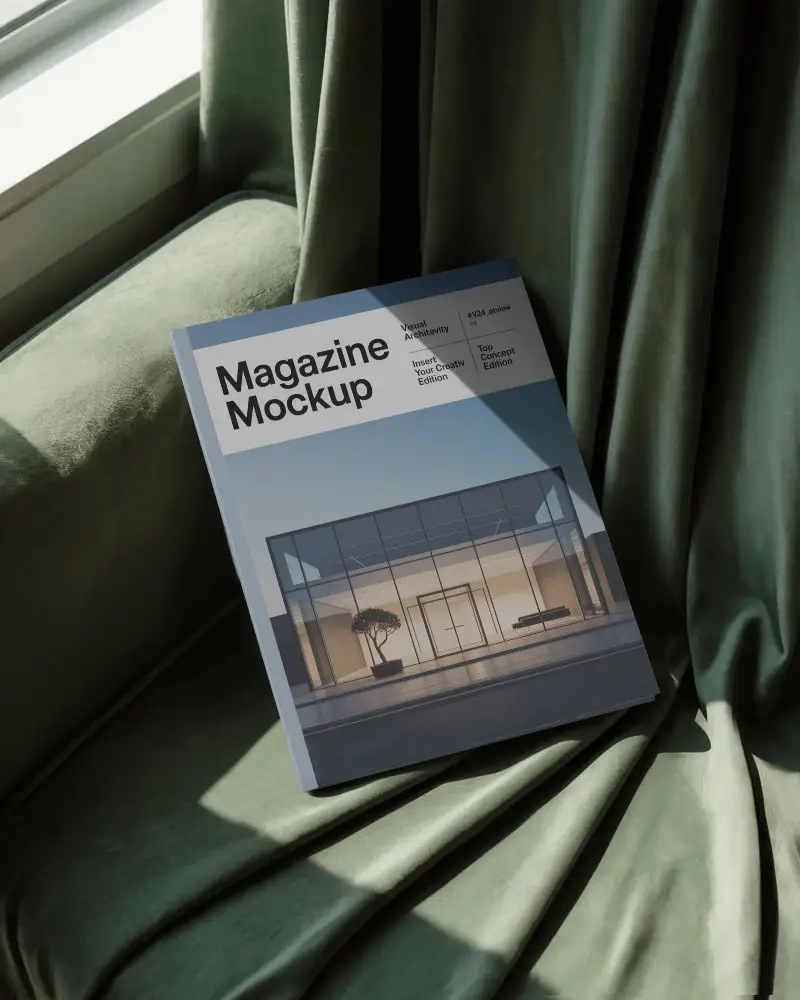 Elegant Minimalist Magazine Mockup On Soft Fabric Texture For Design Presentation