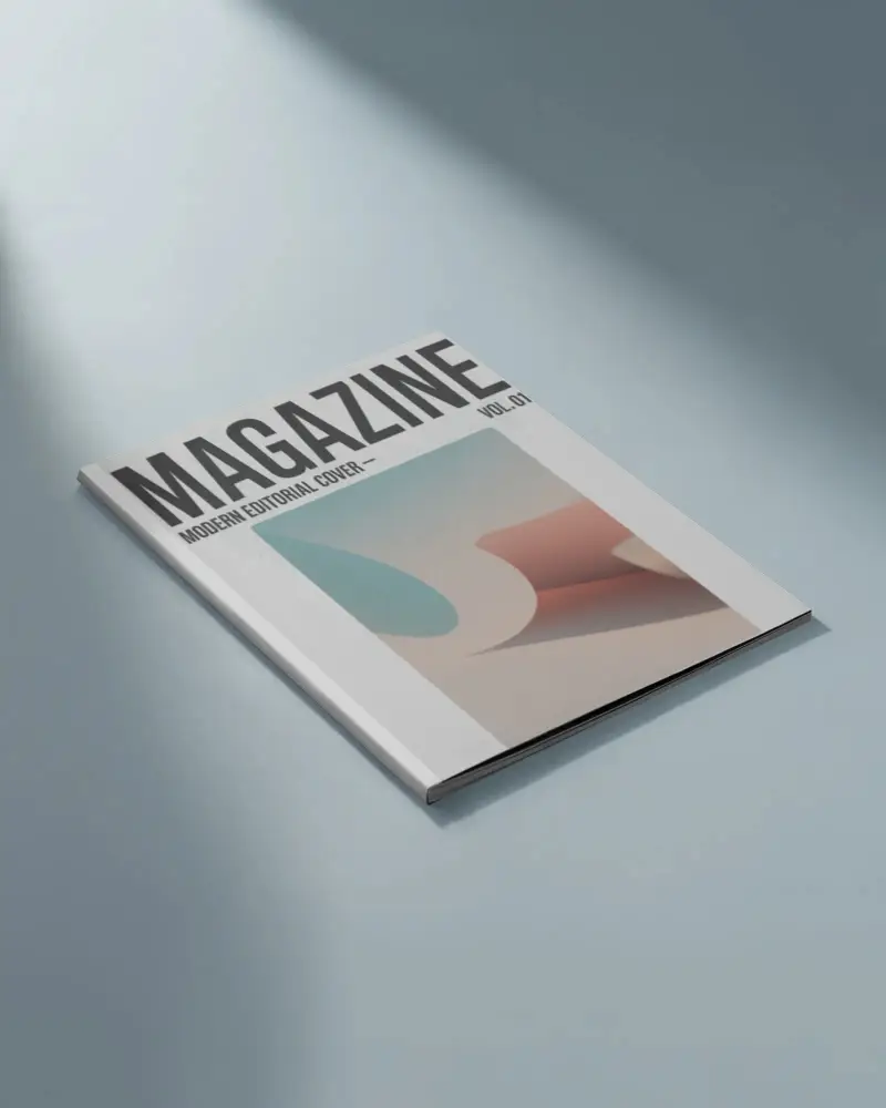 Minimalistic Magazine Mockup Display On Flat Surface With Subtle Lighting Effects