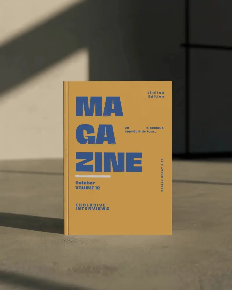 Stylish Hardcover Magazine Mockup Presented On Minimalist Concrete Surface With Natural Light