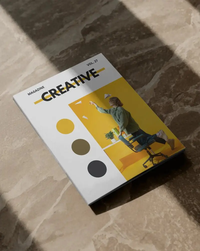 Sleek Minimalist Magazine Mockup Flat Lifestyle Photography On Marble Surface