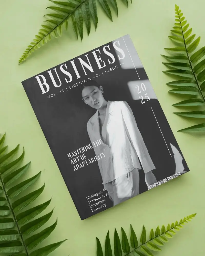 Natural Themed Hardcover Magazine Mockup With Realistic Ferns On Minimal Background