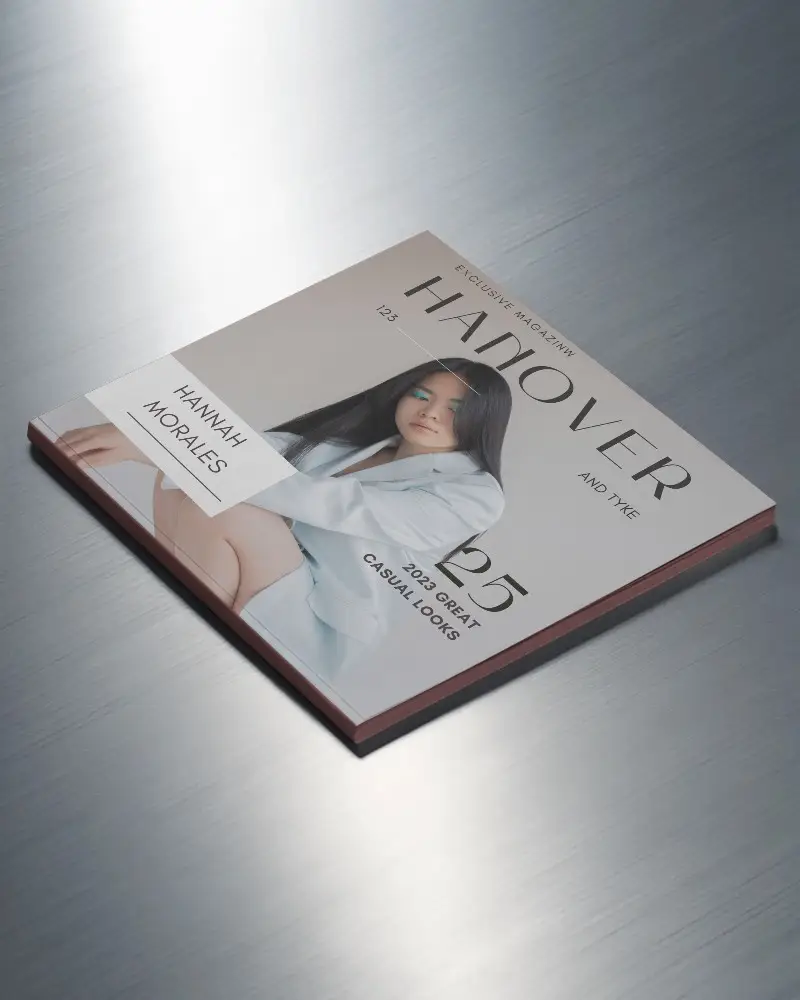 Modern Flat Lay Magazine Cover Mockup On Metal Background Showcasing Clean Design