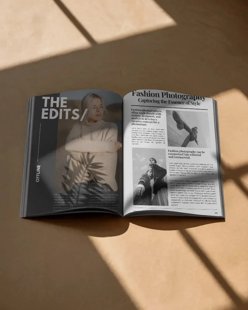 Flat Lay Magazine Mockup Showing Empty Spread With Artistic Shadow For Clean Layout