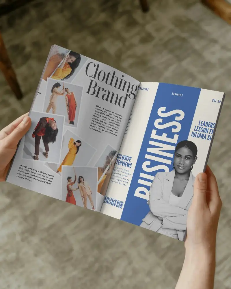 Realistic Magazine Mockup Template In Hands Showing Blank Spread Layout