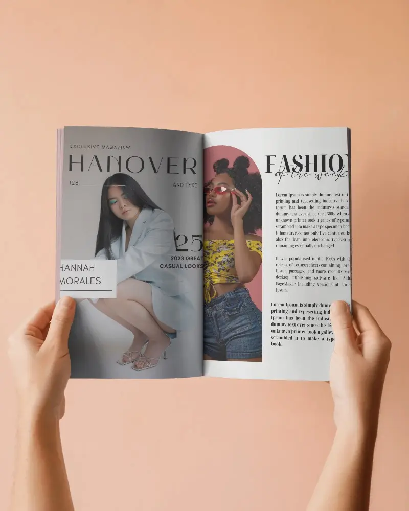 Person Holding Open Blank Magazine Mockup Flat Lay Minimalist Style Design