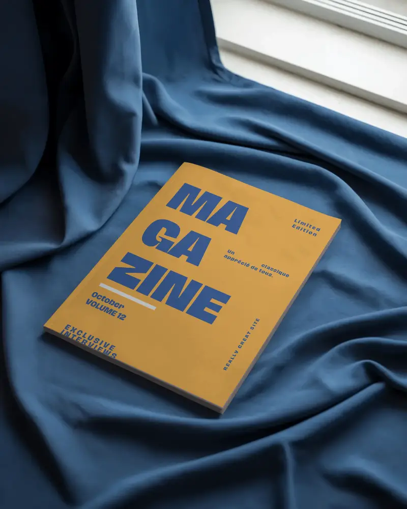 Minimalist Magazine Mockup On Textured Fabric Background For Clean Design Presentation