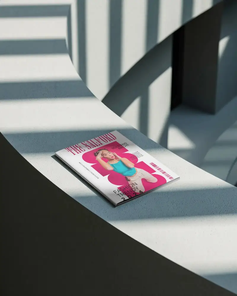 Minimalist Magazine Mockup On Architectural Background With Shade Lines