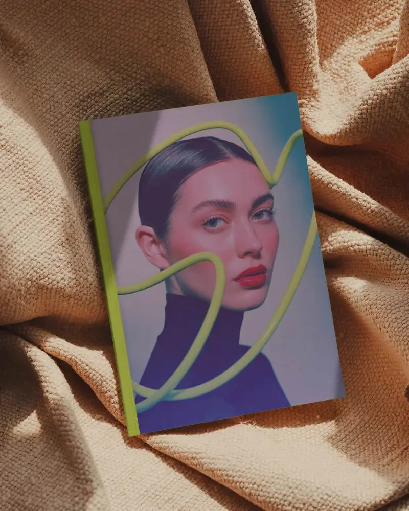 Hardcover Magazine Mockup On Textured Fabric Background For Creative Project Presentation