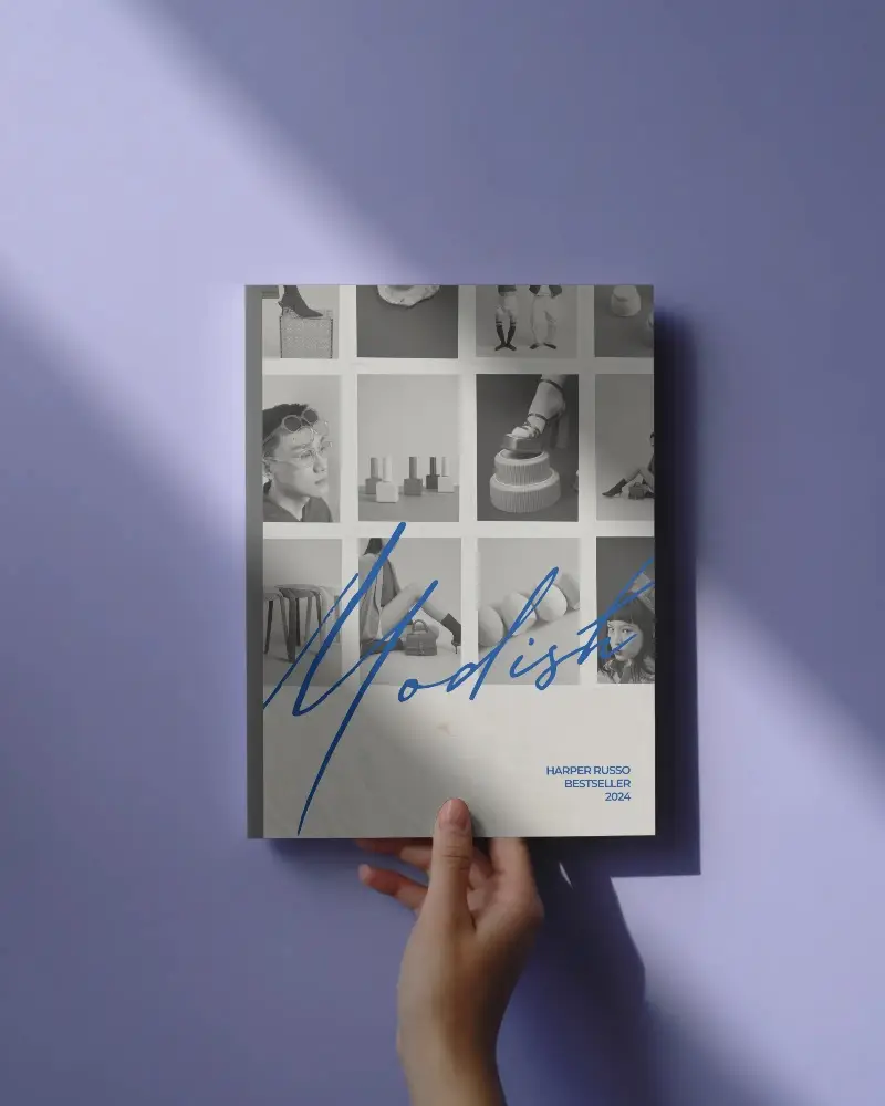 Hand Holding Minimalist Magazine Mockup With Soft Shadow And Clean Background Style