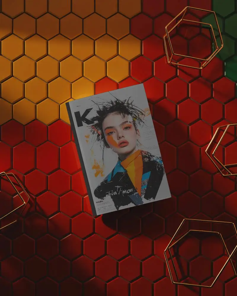 High Quality Magazine Mockup Display On Stylish Abstract Hexagonal Pattern Backdrop Design